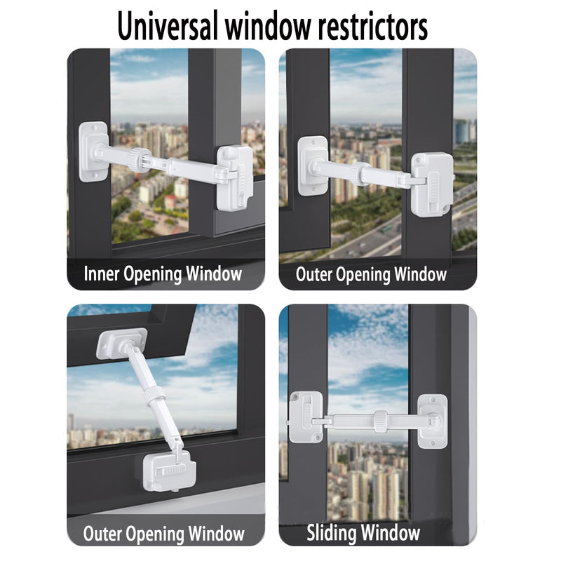 CMINGJ（3 Pack） Child Proof Window Restrictor, Adjustable Baby Safety Window Lock, Window Safety Locks for Toddlers & Pets, Easy to Install Suitable for Door, Washing Machine, Cat Door (White) 3 pack