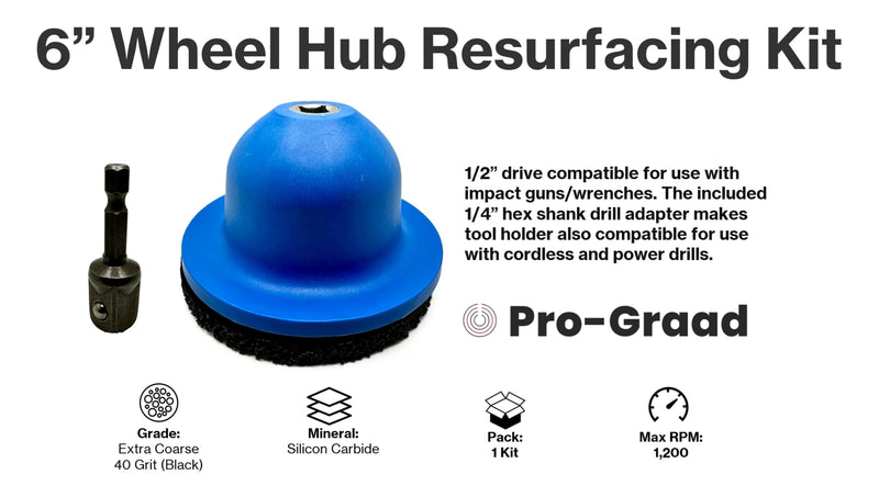 6” Professional Brake Hub Cleaning & Resurfacing Kit – 6” Silicon Carbide Disc with Drill Adapter – Wheel Hub, Rim & Rotor Rust Removal Tool for Cars, Vans, Trucks & Sprinters
