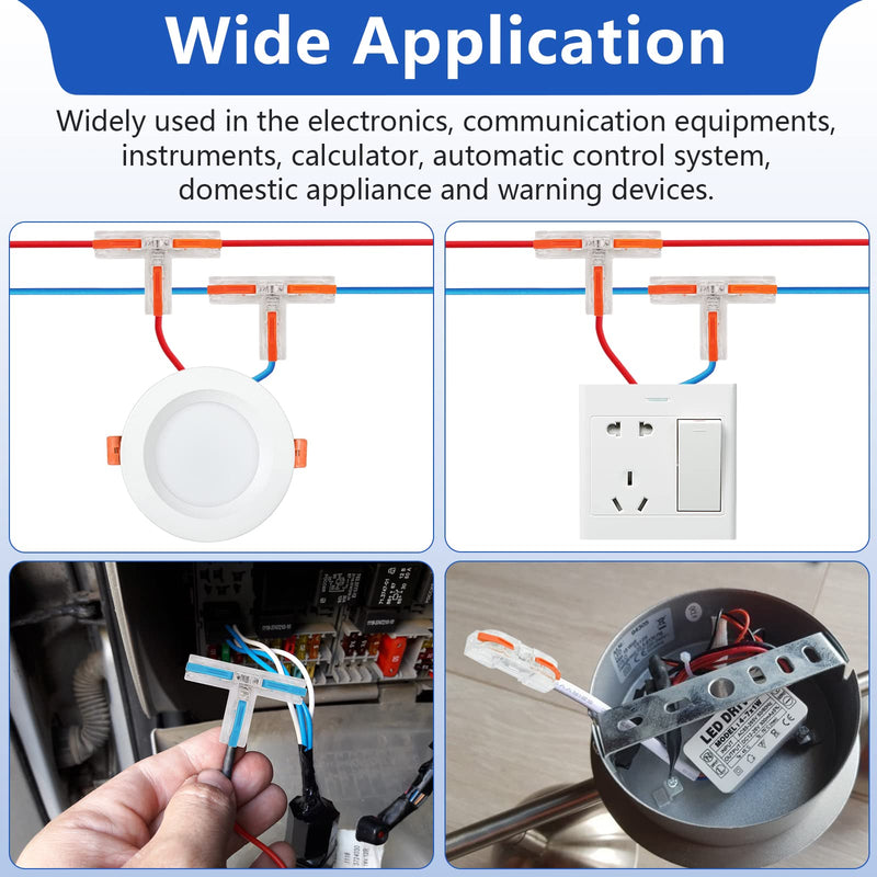 10 pcs 1 Conductor Compact Wire Connectors Splicing Connectors and 10 pcs Quick Splitter 3 Pin 1 Way Wire Connector (T-Shape Lever Nut Wire Connector), 28-12 AWG