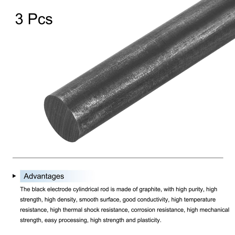 MECCANIXITY Graphite Rod, Graphite Stirring Rod Cylinder Stick Carbon Rod 250x16mm Black for Electrode, Melting Casting, Crucibles, Pack of 3