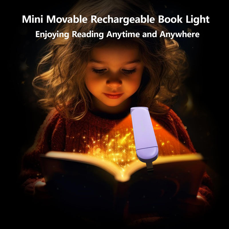 VAVOFO USB Rechargeable Book Light, Blue Light Blocking, Amber Light Clip On Bookmark Shaped Reading Light, Eye Care 6 LEDs Book Light for Bookworms Reading in Bed with 9 Lighting Modes (Purple) Purple