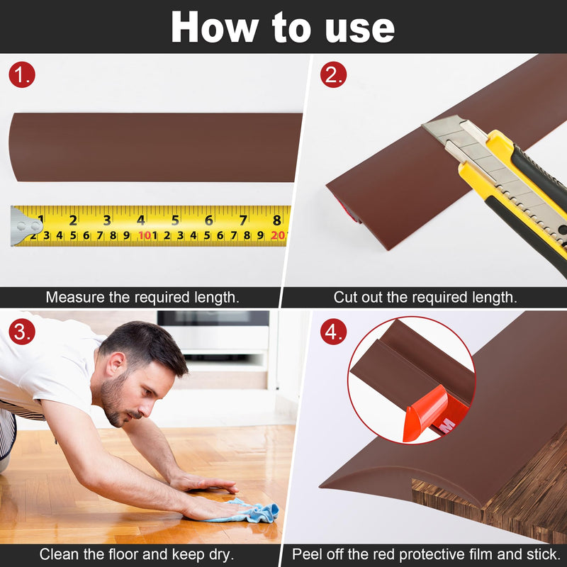 10Ft Carpet Floor Transition Strip, Self Adhesive Floor Edging Trim Strip, PVC Threshold Cover for Doorway, Floor Divider Strip Suitable for Threshold Transitions with a Height Less Than 5 mm - Coffee 10Ft