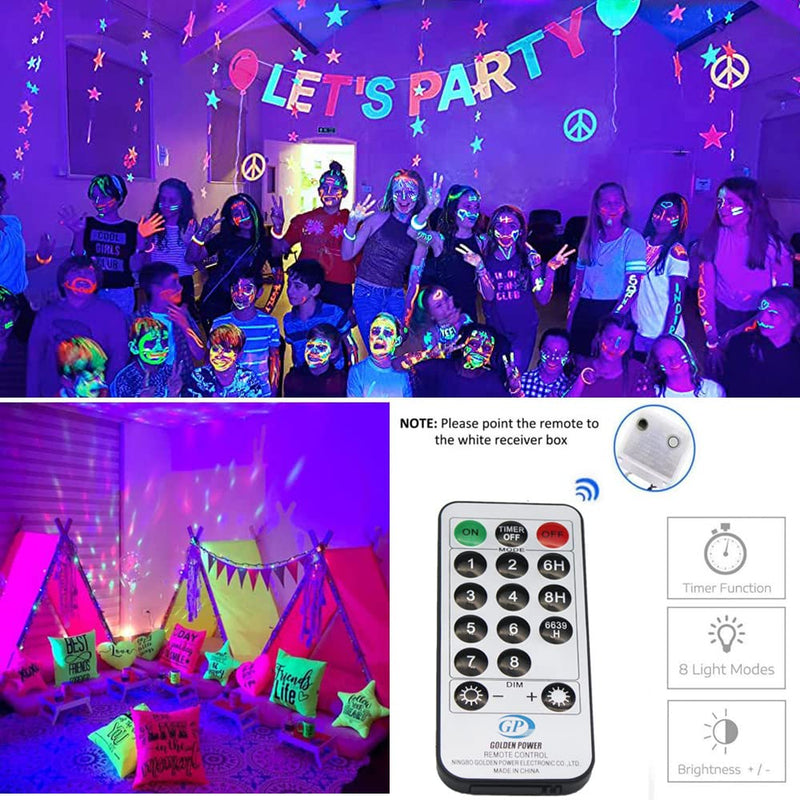 Solhice 60ft Black Light String Lights for Glow Party, 240 LEDs Blacklights Christmas Fairy Lights with Remote Plug in for Bedroom Birthday Party Indoor Décor
