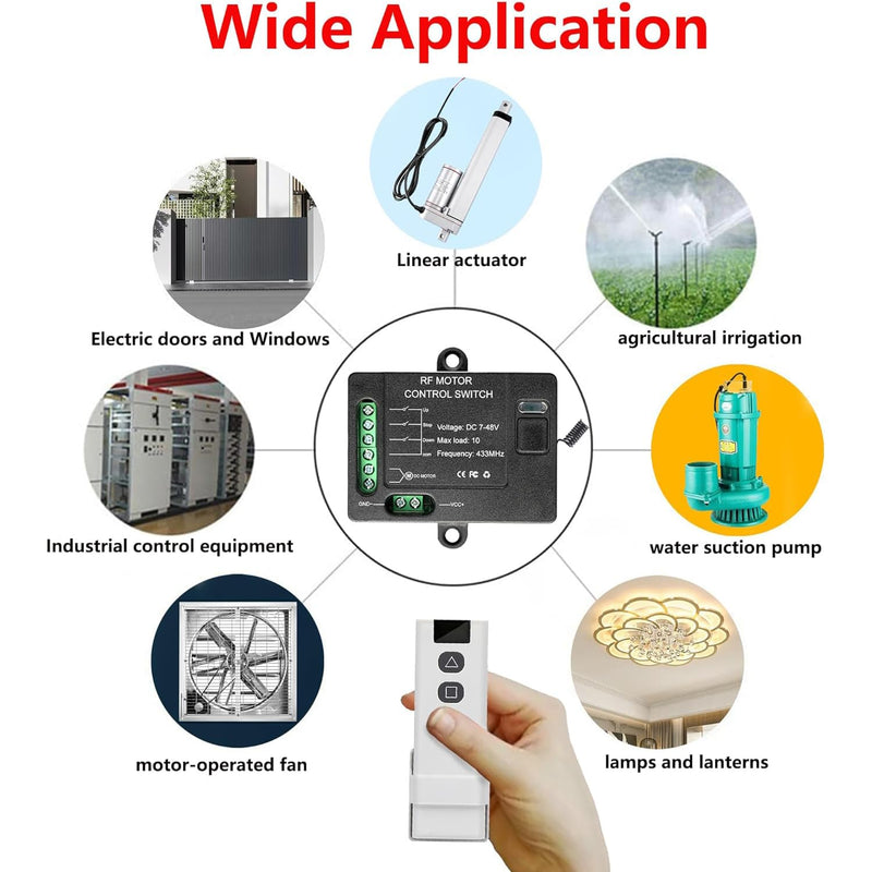 Forward Reverse Remote Control Switch,DC7V-48V 10A Switch,Linear Actuator 12V Remote Switch,328 Ft Remote Range,for Linear Actuators,Motors,Winch Electromagnetic (with Instantaneous Function) 7-48V White 1