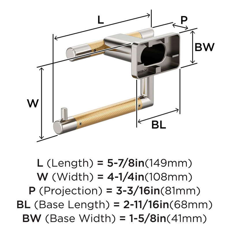 Amerock Esquire 5-7/8 inch (149 mm) Length Polished Nickel/Champagne Bronze Single Post Tissue Holder, BH26617PNCZ