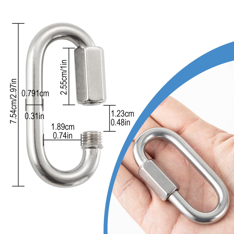 HOME MASTER HARDWARE 5/16" Quick Chain Link,Stainless Steel Chain Quick Link,Small Locking Carabiner Links Threaded,Chain Connector,5 Pack