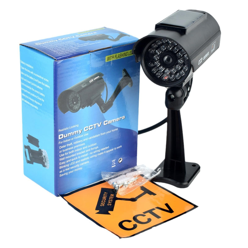 Solar Powered Fake Security Camera, Easy to Install with Red Light LED Light Flashing and Warning for Indoor/Outdoor