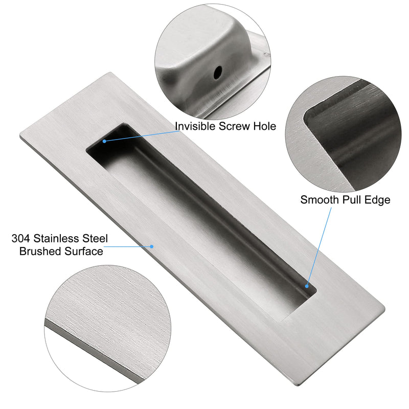 Malimali 6 Inch Recessed Finger Flush Pulls for Barn Pocket Door, Closet Sliding Door Handle, Brushed Stainless Steel Rectangular Door Pulls Hardware(4 Pack) Brushed Stainless Steel (4 Pack)