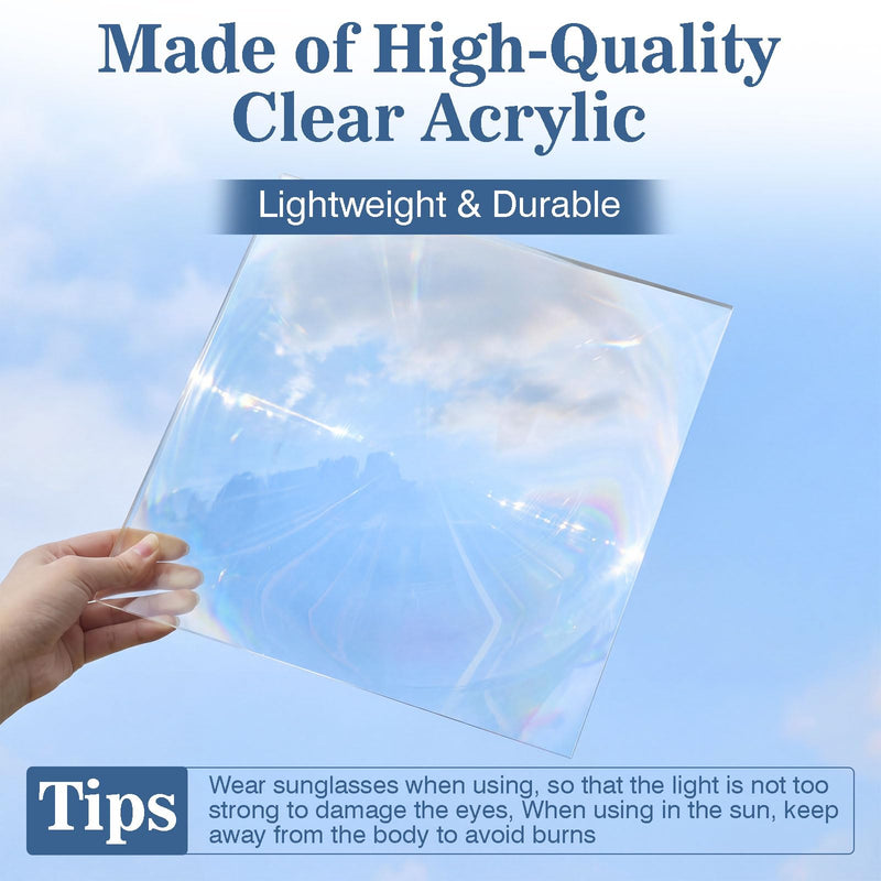 Large Fresnel Lens 300 x 300mm, Acrylic Lens Focal Length 300mm Magnifiying Sheet Fire Starter for Solar Death Ray Solar Heating Oven Physics Experiment 300mm Focal Length