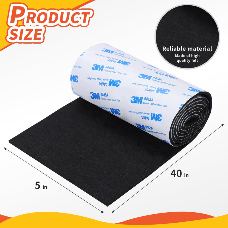 Felt Furniture Pads, Non Slip Self Adhesive Cuttable Felt Tape Black Heavy Duty Felt Strip Roll for Protecting Hardwood Floors Chair Wall Protector (40 x 5 x 0.12 Inch) 5"x 40" Black