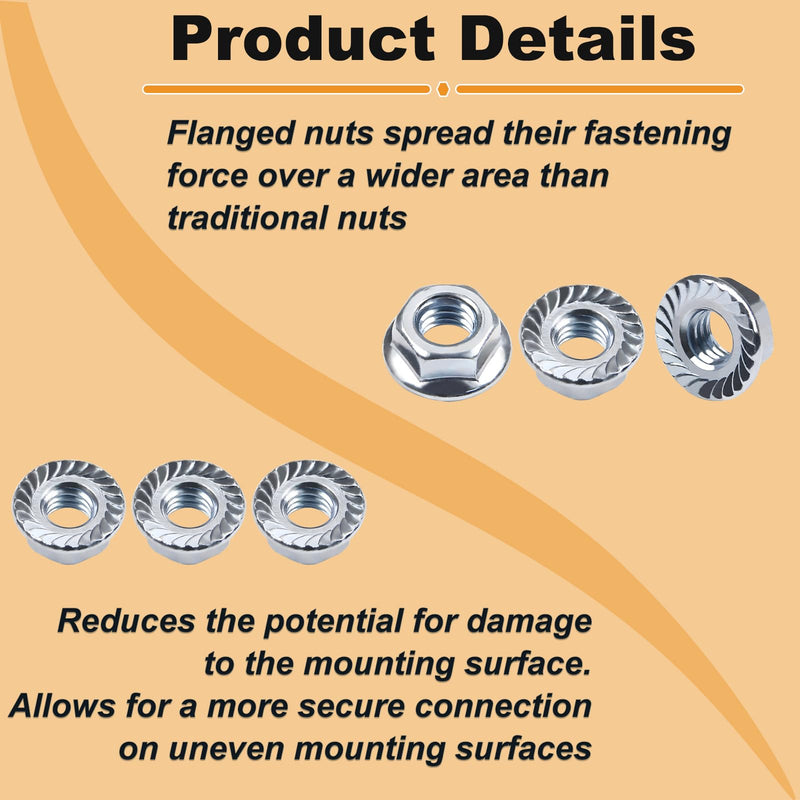 5/16-18 Serrated Flange Hex Nuts, 50 Pack 5/16"-18 Hexagon Flange Nuts, Carbon Steel Zinc Plated, UNC Nuts Fasteners, Locknuts Replacement SAE Nut for Chainsaw Mower Snowblower - NewNest Australia