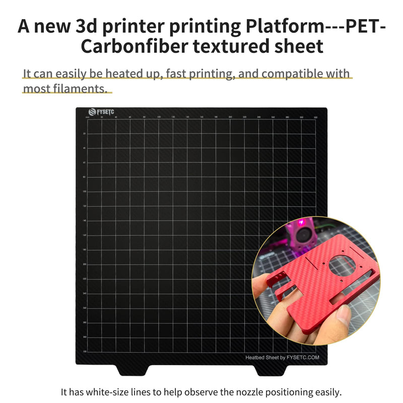 FYSETC Double Sided Build Plate 310mm/12.2inch Textured PEI+PET-CF Sheet Only Flexible Removable Spring Steel Plate No Sticker Base for CR-10/10S/ SunlluS8 Longe LK1 Printer Wanhao D9 Textured/PET-CF Plate Only