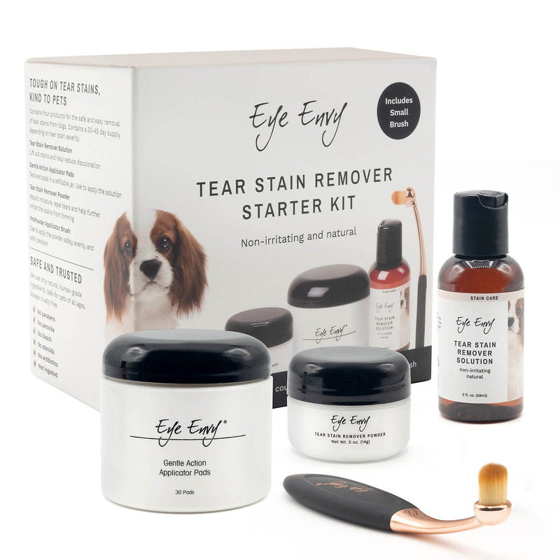 Eye Envy Dog Tear Stain Remover Starter Kit with ProPowder Brush | Stain Solution, Applicator Pads, Stain Powder and Small Applicator Brush | Lasts 30-45 Days Small Brush - PawsPlanet Australia