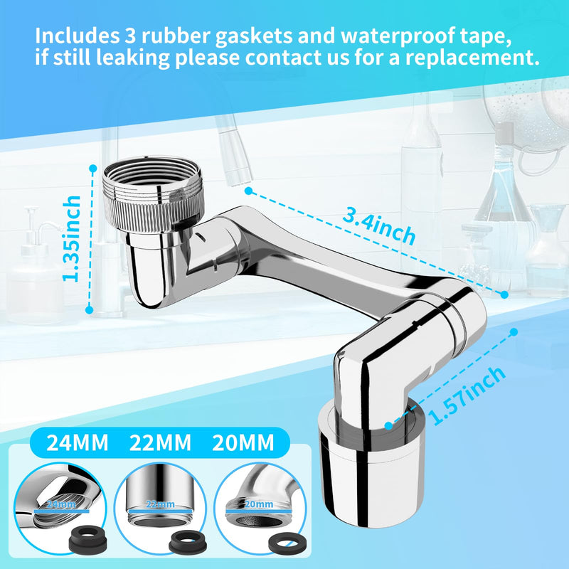 1080° Swivel Faucet Extender, Heavy Duty Rotating Sink Extension, Universal Swivel Multifunctional Robotic Arm, Rotating Splash Filter Extension Faucet Aerator for Kitchen Bathroom-2 Pcs 2 Pack