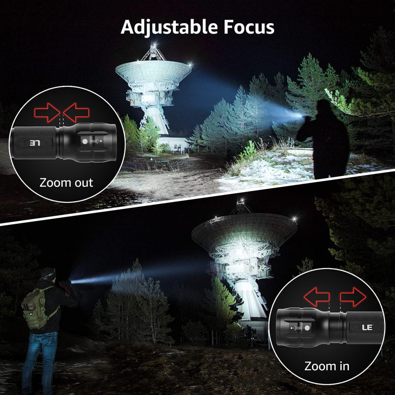 Lighting EVER LED Flashlights High Lumens, Small Flashlight, Waterproof, Adjustable Focus Flash Light for Outdoor, Emergency, Camping, AAA Batteries Included, 4 Pack Black