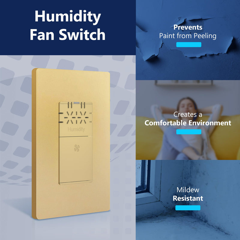 LIDER No Neutral Wire Required Humidity Sensor Switch, 1-Pole, Matte Gold