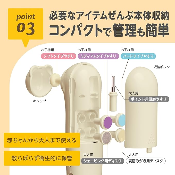 Edison Mama 2-Way Nail Care Set, Beige, Nail Clippers, Electric Nail File, Storage Bag, Attachment, Rechargeable, Up to 3 Hours, Light Included - NewNest Australia