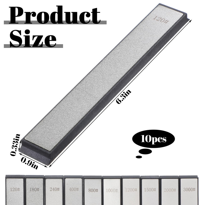 10 PCS Diamond Knife Sharpening Stones Set – 120# to 3000# Grit, Professional Whetstone Kit for Ruixin Sharpeners & Handheld Use – Non-Slip Base, Durable Diamond Plates for Kitchen & Outdoor Tools