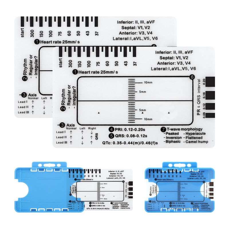 2PCS ECG 7 Step Ruler, EKG Interpretation Caliper, Transparent Plastic Measuring Tool blue