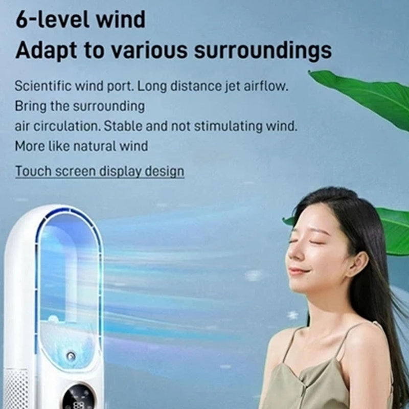 SUNGOOYUE Desk Fan, 11.8 inch Portable Bladeless Fan Six Gear with LED Light Humidifier Timing Function for Office Home Bedroom DC 5V 2A