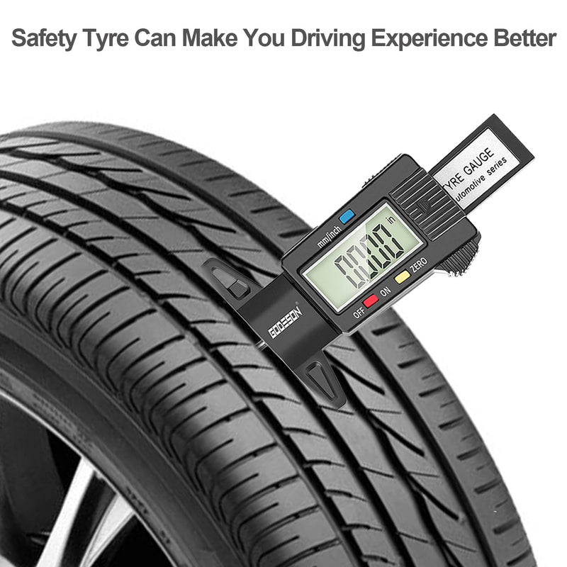 GODESON Digital Tyre Tread Depth Gauge UK,0-25.4 Mm Inch Tyre Guage Digital with Large LCD Display and Tire Tread Depth Measuring Tool for Cars,Trucks,Moto LARGE LCD SCREEN