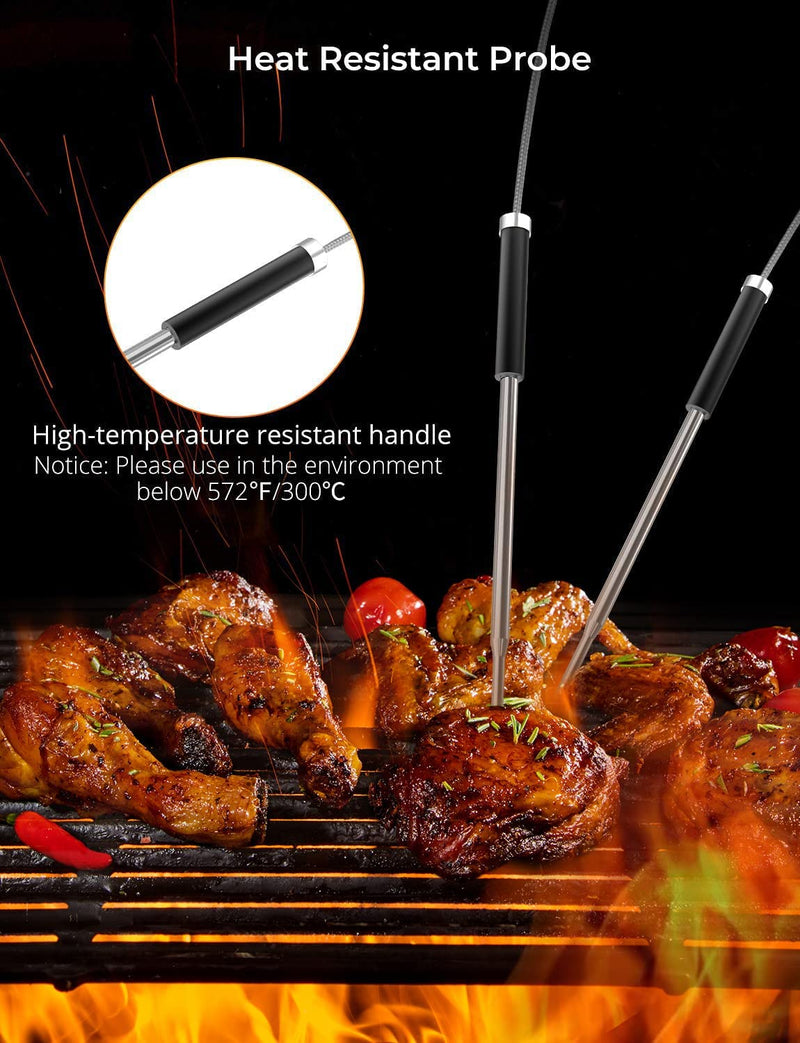 Govee Bluetooth Meat Thermometer, Wireless Meat Thermometer for Smoker Oven, Digital Grill Thermometer with 2 Probes, Timer Mode, Smart LCD Backlight BBQ Thermometer for Cooking Turkey Fish Beef 2 x Probes Black