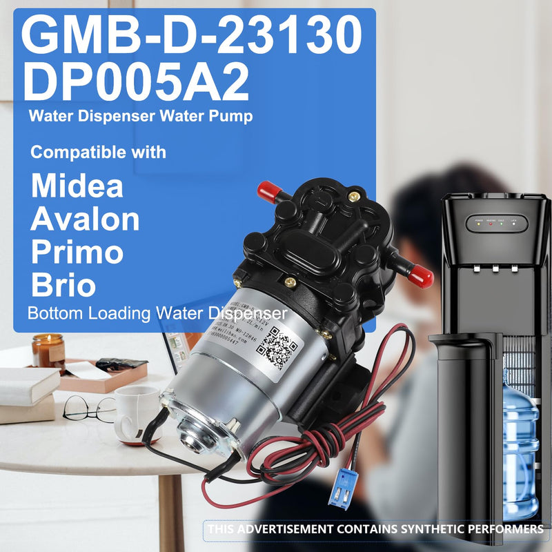 GMB-D-23130 Water Pump 1.2L/min Compatible with Midea Avalon Primo Brio Water Dispenser DC12V, Replaces DP005A2 MO-12265 Bottom Loading Bottled Water Cooler Dispenser