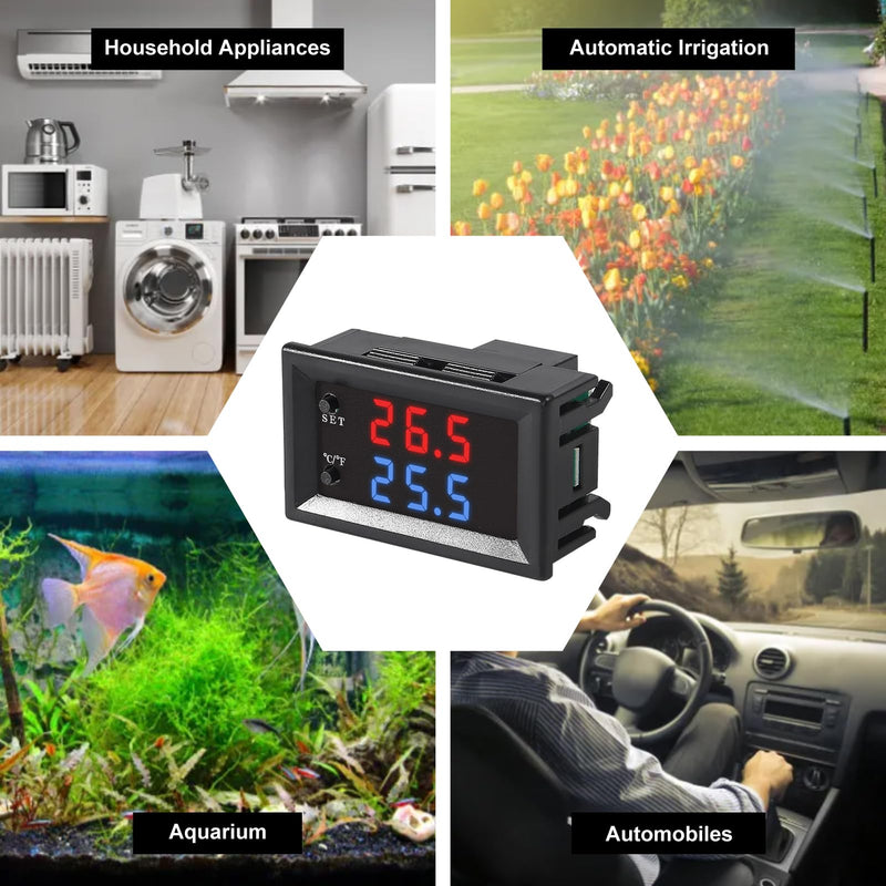 4pcs DC 12V Electronic Temperature Controller Programmable -50 to 110 ℃ Heating/Cooling Thermostat Control Switch Module NTC Waterproof Sensor Probe Dual Color LED Display Monitor