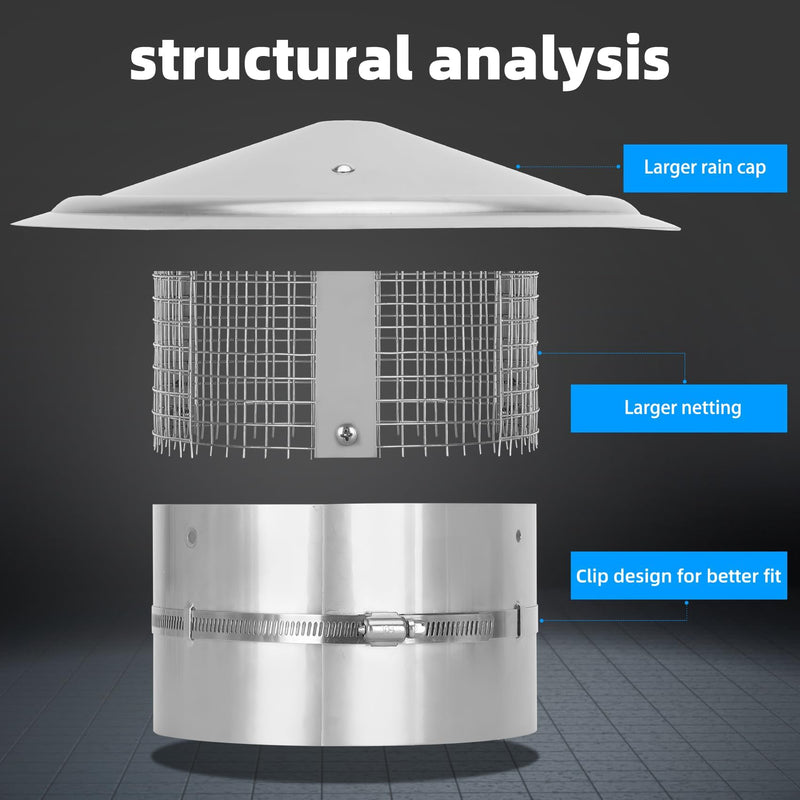 6 Inch Round Chimney Cap,Adjustable Roof Cap for Vents,Chimney Cap with Screen in Stainless Steel,Round Rain Cap for All-Round Chimney Protection,Round Roof Rain Chimney Cover,6 Inch Round Chimney Cap 6 INCH