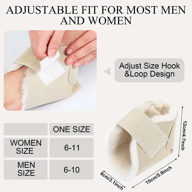 4 Pcs Heel Protector Boot Sheepskin Heel Protectors Soft Foot Cushions Pads with Securing Strap for Protect Feet Ankle Pressure Bed Sores(Beige) Beige