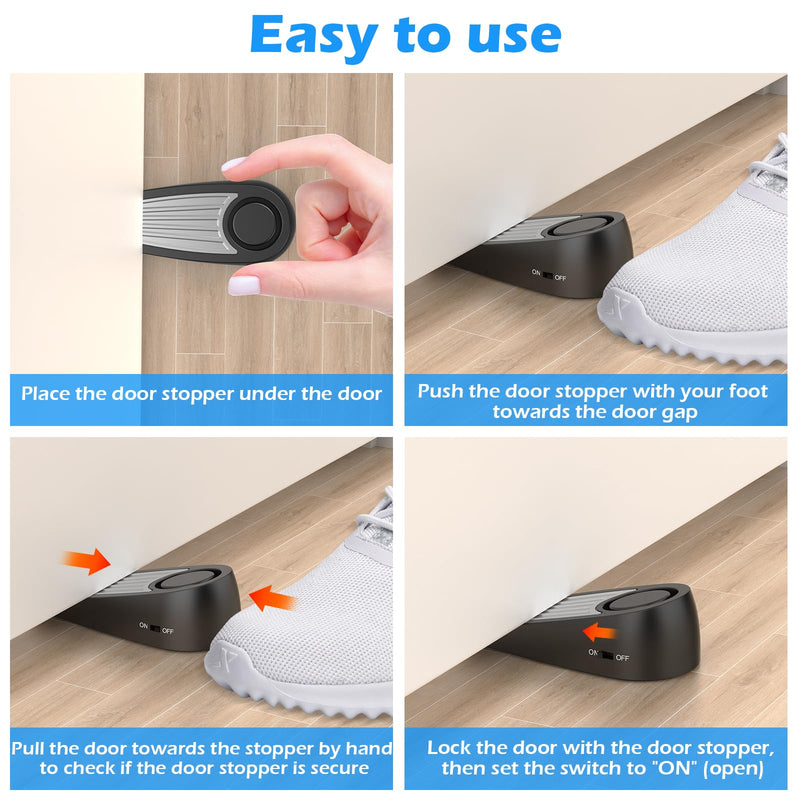 Door Stoppers Alarm Security, 120dB Security Alarm, Hotel Door Alarm, Door Stoppers for Bottom of Door, for Travel, Hotel, Apartment, College Dorm Room, Airbnb Stays, Black, 6 Pack