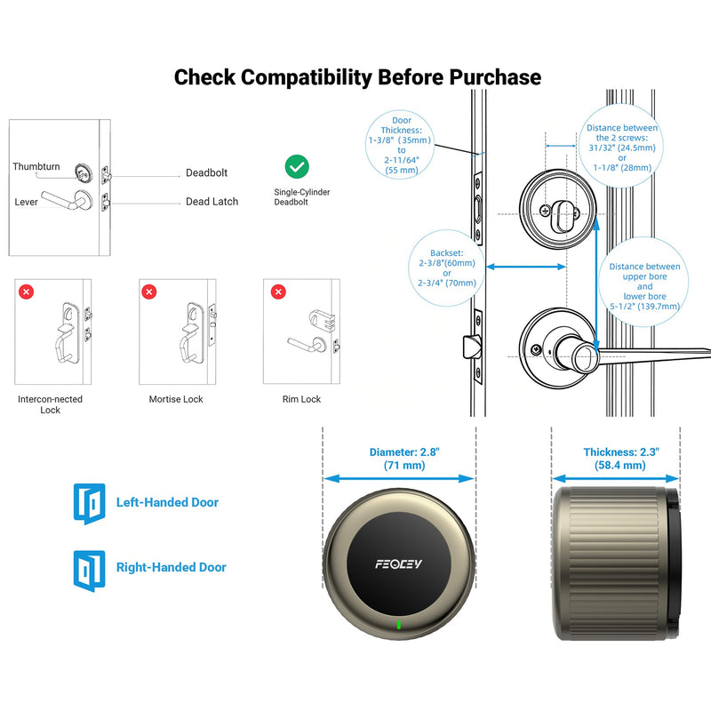 Retrofit Smart Lock for Existing Deadbolt, Built-in Wi-Fi Champagne gold