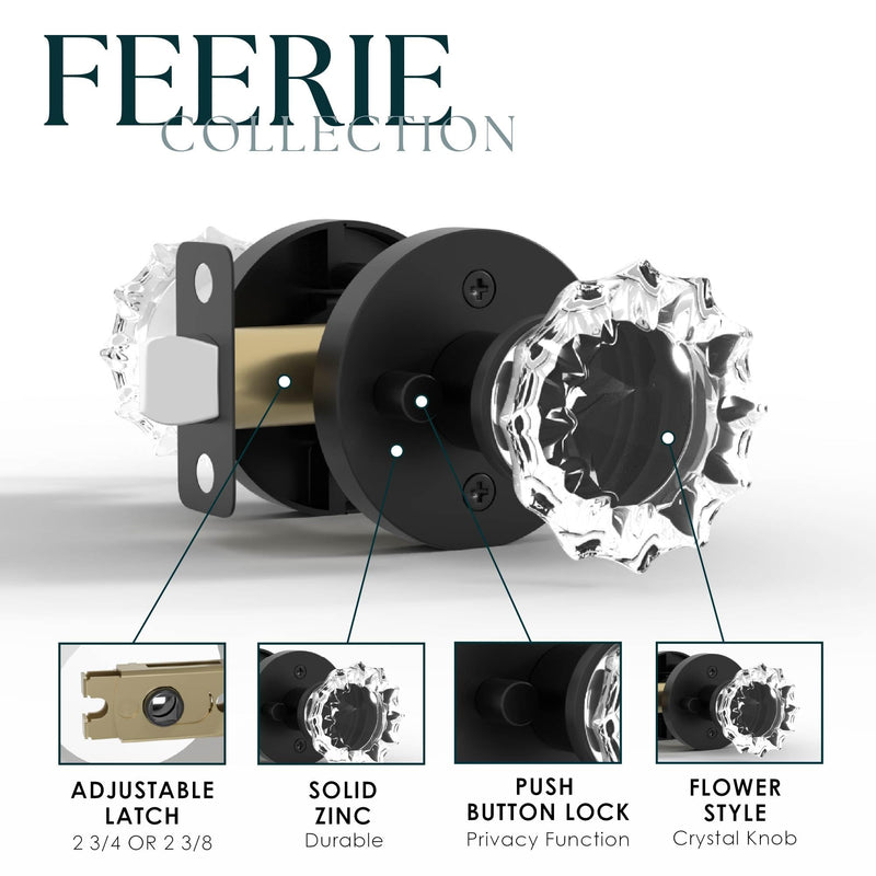 Mega Handles Feerie Privacy Door Knobs - 1 Pack Reversible Interior Matte Black Door Knob, Heavy Duty Bed and Bath Door Knobs with Privacy Lock, Fits All Standard Door Sizes - Matte Black