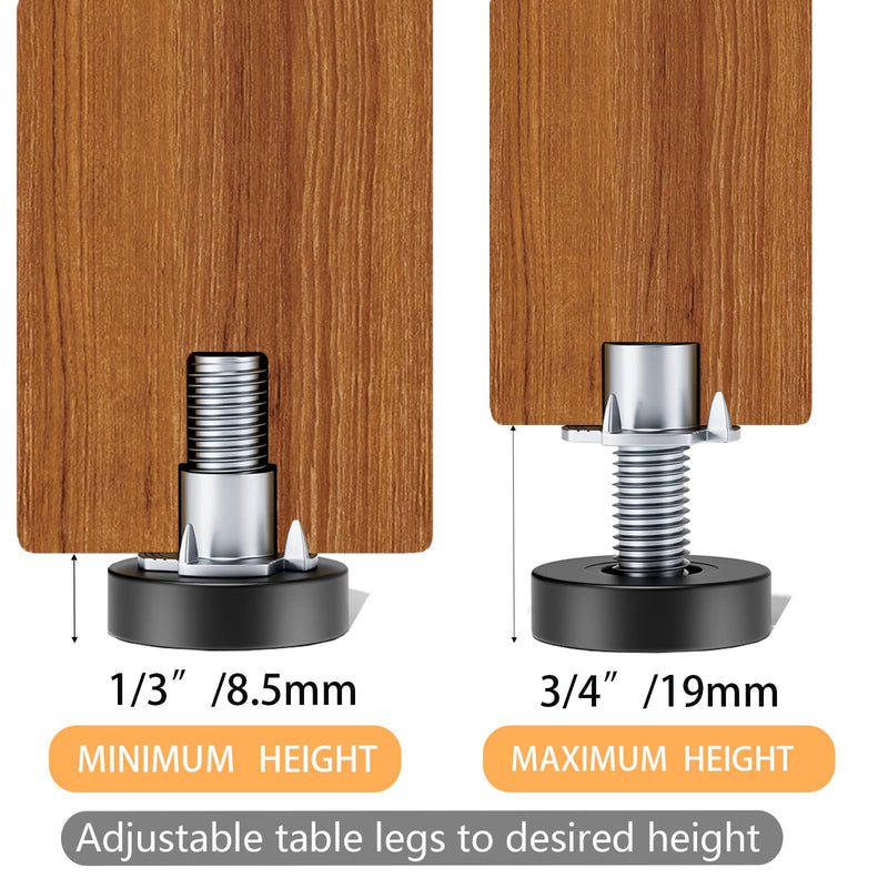 1/4" Thread Leveling Feet, 12 PCS Furniture Levelers with T-Nuts, Adjustable Furniture Feet Threaded Screw in, Table Levelers for Adjusting Individual Furniture Feet With T-Nut, 1/4"-20 UNC Thread