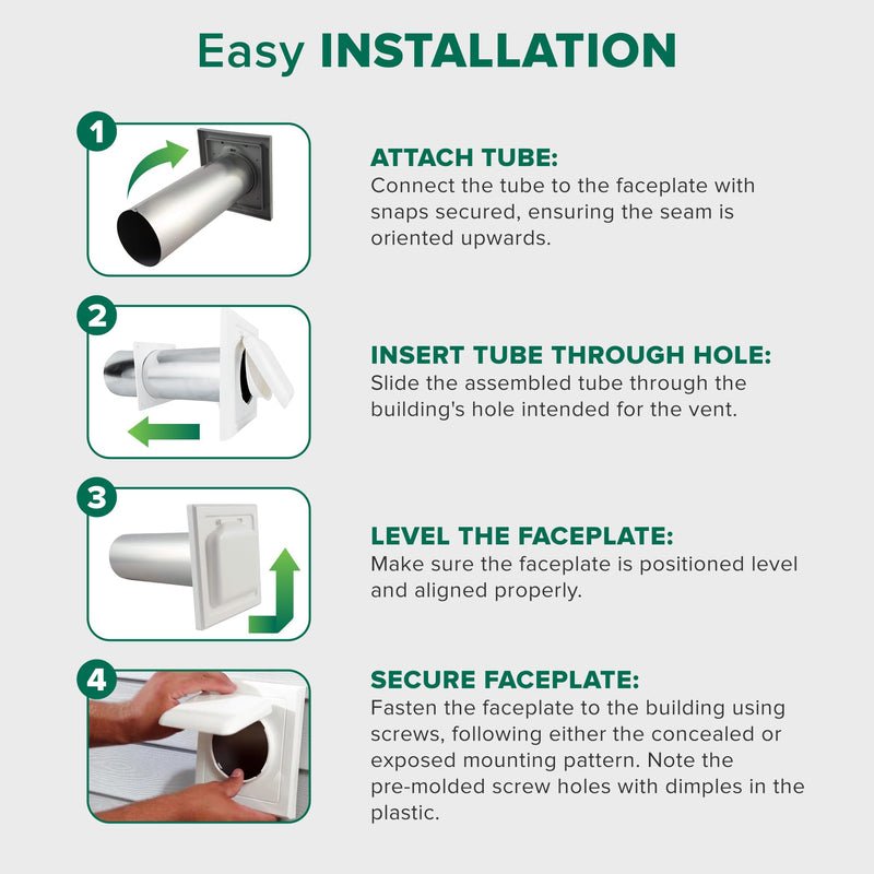 Exclusive Dual Door Dryer Vent Cover Outdoor 4 inch, Made in USA w Highest UV Resistant Plastic in any Outdoor Vent Cover (White, 4 inch W/O Duct Tube) White