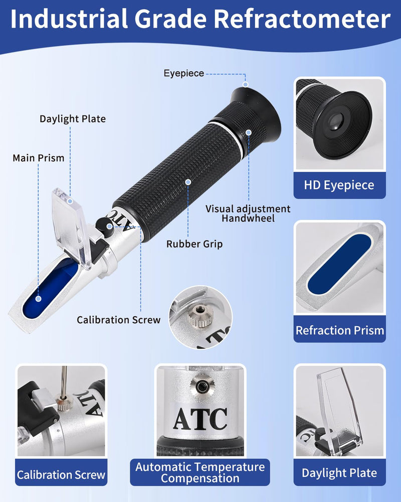 Brix Refractometer, Brix Meter Refractometer with ATC, Dual Scale Refractometer Brix 0-32% & Specific Gravity 1.000-1.130, Lab Refractometer for Wine Making, Beer Brewing, Fruit, Sugar Content - NewNest Australia
