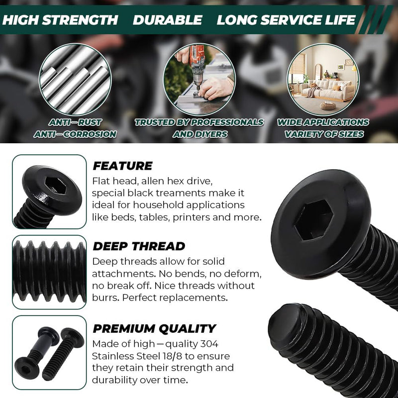 M6-1.0 x 20mm Flat Head Binding Screws with M6 x 15mm Binding Nuts Set 10 Sets, 18-8 (304) Stainless Steel Flat Head Binding Screws, Black Coated, Fayeploo (with Hex Wrench) M6-1.0 x 20mm