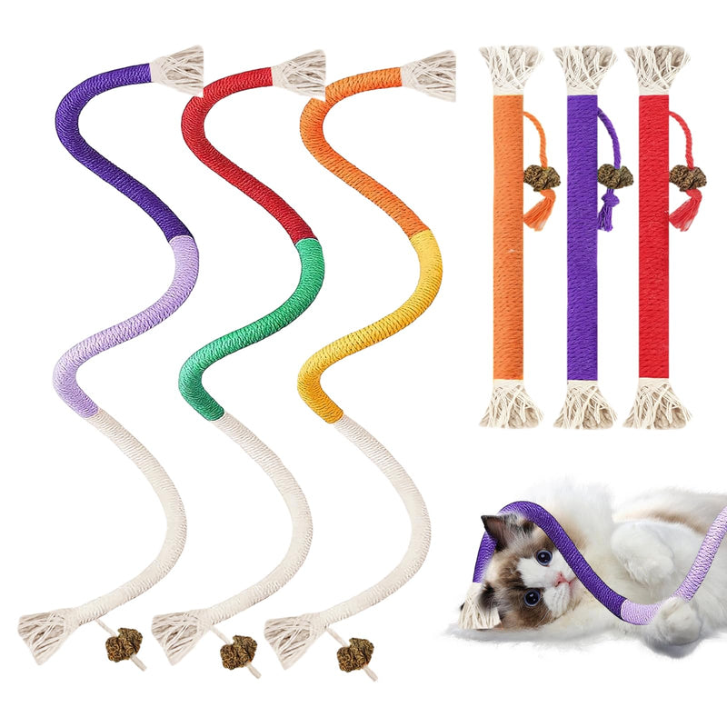 23.6In Cat Chew Ropes Toy - 6 Pack Silvervine Interactive Nip Kicker Toy Catnip Kicker Interactive Kitten Teething to Redirect Chewing for Indoor Cats to Promote Oral,Dental Health