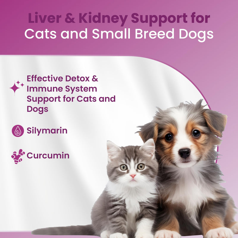 Bio PetActive Silycumin Milk Thistle & Turmeric Supplement for Cats & Small Breed Dogs - Advanced Liver & Kidney Support with Silymarin and Curcumin, Detox & Antioxidant Formula - 100 Chewable Tablets