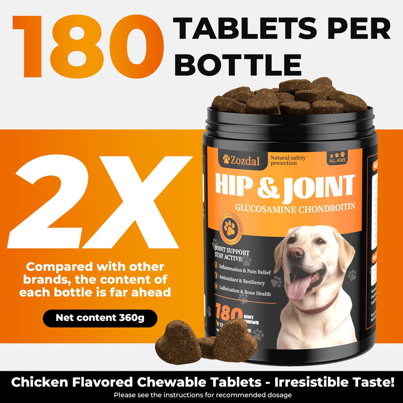 Dog Hip & Joint Supplement, 180 Chicken Chews - Glucosamine Chondroitin MSM Turmeric for Large Breed & Senior Dogs 180 Count