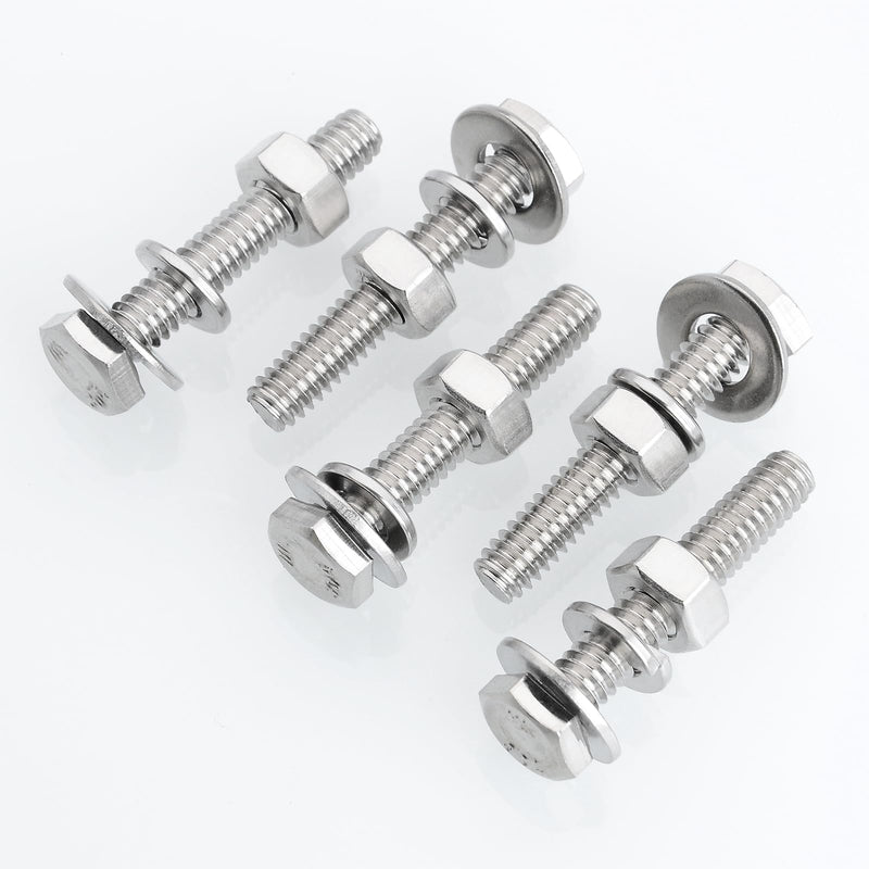 (10 Sets) 1/4-20x1-1/2 Hex Head Nuts and Bolts with Flat & Lock Washers, 304 Stainless Steel 18-8, Fully Threaded, 1/4 Bolt Metric Bolt Assortment 1-1/2" (Silver) 1/4-20" 10