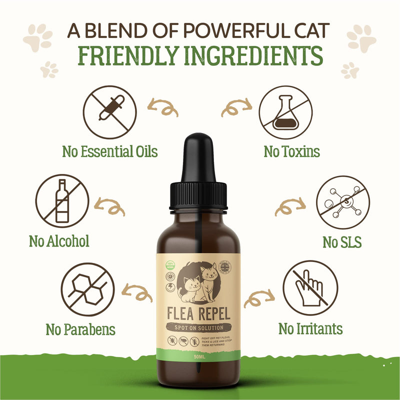 Flea Treatment for Cats | Works on Flea & Tick | All Natural Safe Formula & Easy To Apply | 50ml Spot On Application - PawsPlanet Australia
