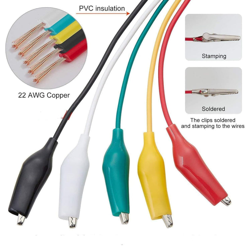 10 Pcs Alligator Clips Electrical with Wires, Preminum Crocodile Alligator Clips with Testing Probes Test Leads with Dual Ended Insulators Cable for Electric Circuit Connection, DIY School Experiments 10 PCS