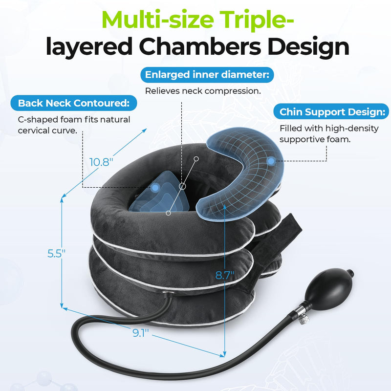AUVON Ergonomic Cervical Neck Traction Device with Innovative Neck Decompression Design, Inflatable Neck Stretcher for Instant Neck Pain Relief, Neck Brace Pillow for Neck Support, Home Use