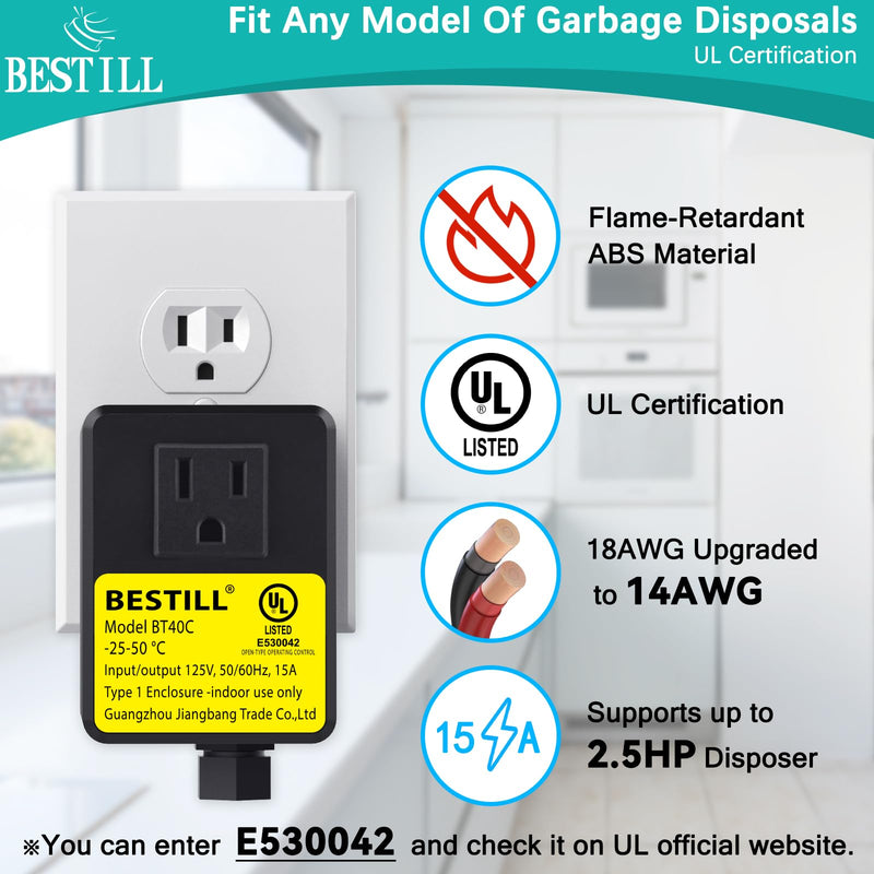 BESTILL Garbage Disposal Sink Top Air Switch Kit with Single Outlet, Matte Black Long Push Button with Brass Cover, UL Listed ABS Plastic Long-3.5" - NewNest Australia