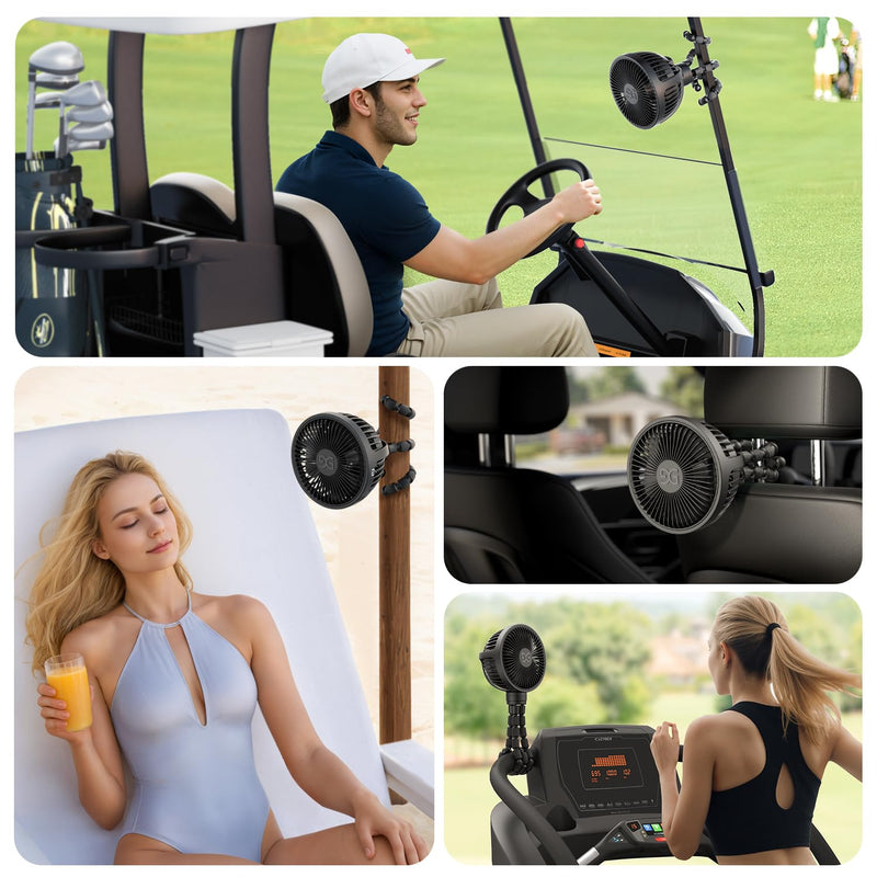 GUSGU Baby Stroller Fan with Clip, Rechargeable & Battery Operated Portable Fan with 16H Max Runtime, Hands Free 360° Adjustable Quiet Personal Fan for Travel, Car Seat, Crib, Trolley, Bedroom Black