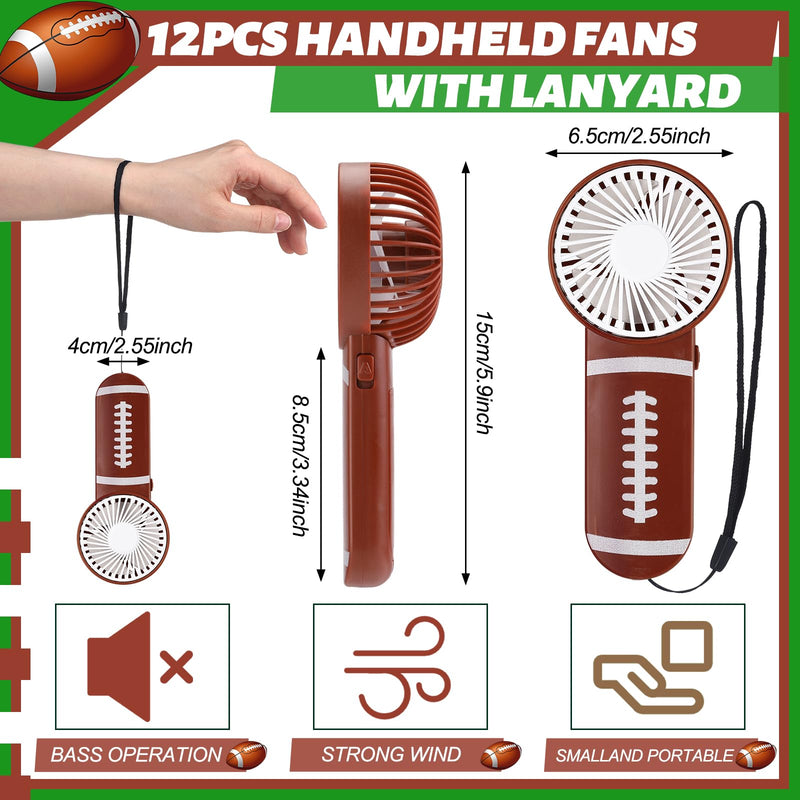 WILLBOND 12 Pcs Football Party Favors Mini Handheld Fan Bulk Small Personal Portable Fans with Lanyard for Football Goodie Bags Stuffers Team Gift Party Decorations Outdoor Sport, Battery Not Include