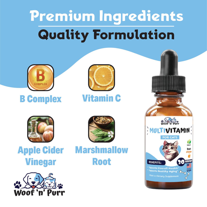 Cat Multivitamin - Promotes Healthy Skin & Coat, Joint Support, Longevity & More - Cat Vitamins - Cat Supplements & Vitamins - Cat Vitamins for Indoor Cats - Kitten Vitamins - Cat Immune Support - 1oz - PawsPlanet Australia
