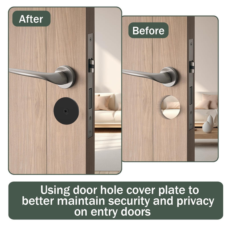 Door Hole Cover Plate,2-5/8" Diameter Round Deadbolt Cover Plate,Matte Black Door Knob Hole Cover Plate Door Hole Filler Plate for Home Security-2 Pack