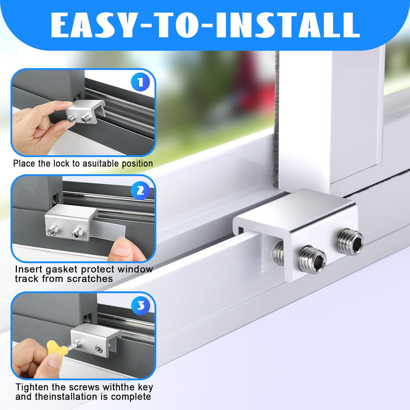 Sliding Window Locks (2 Pack), Window Locks for Up and Down Windows and Horizontal Windows, Window Security Bars, Window Security Lock with Key，Adjustable Security Window Locks (Silver) Silver 2